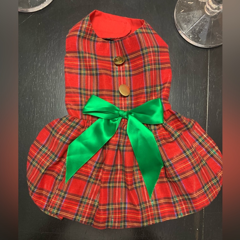 Red plaid Christmas dog dress